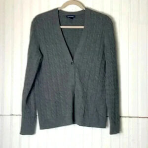 Land’s End Gray Cable Knitted Cardigan size Medium. Button front work cold date